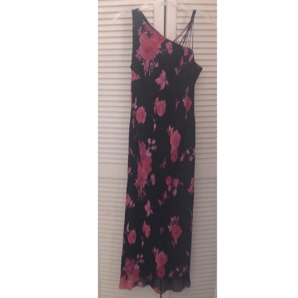Evan Picone Dress Floral Chiffon Tea Length Lined Cocktail Gown 6